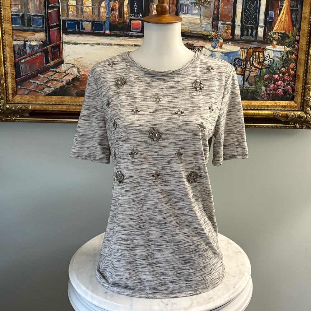 LOFT Embellished Gray Marled Knit Tee - Size S